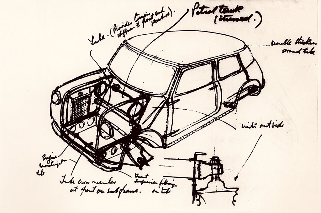 Esquisse du prototype Mini par Issigonis (1958)